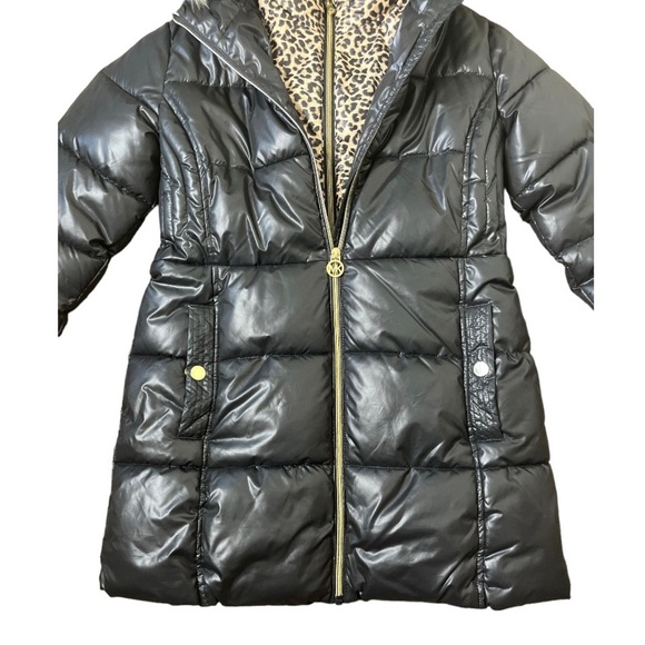 MICHAEL KORS 2 In 1 Winter Puffer Jacket With Pockets Animal Print Black 16Y - Picture 9 of 10